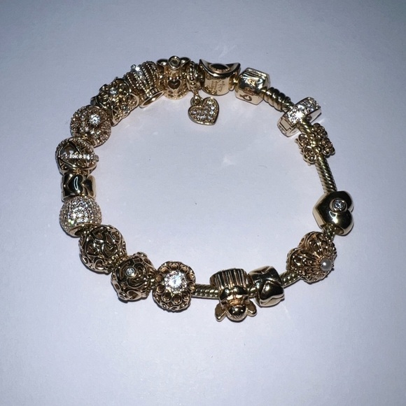 Authentic New Pandora 14k Gold and Diamond Charm Bracelet - Picture 4 of 17